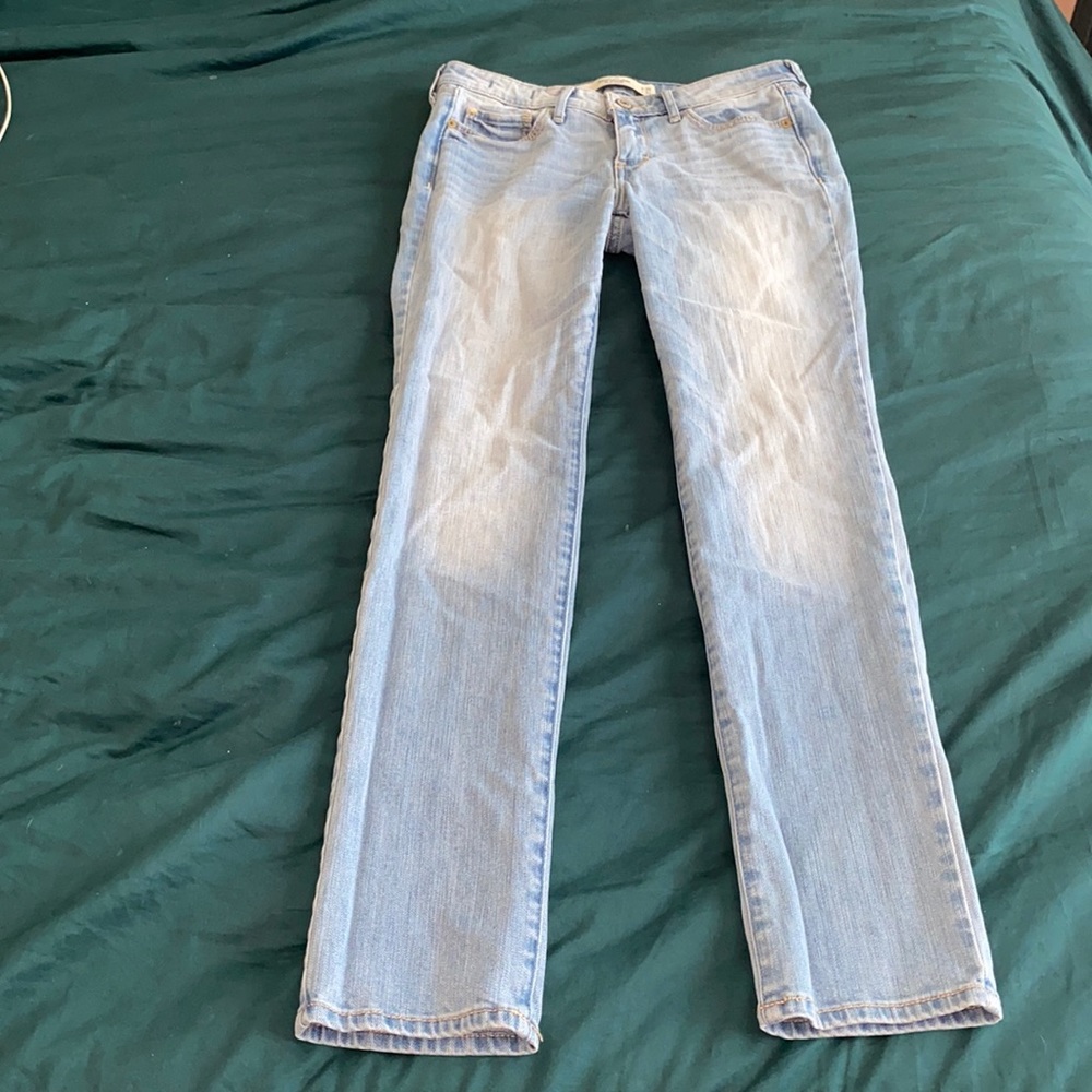 Light blue straight legged skinny jeans